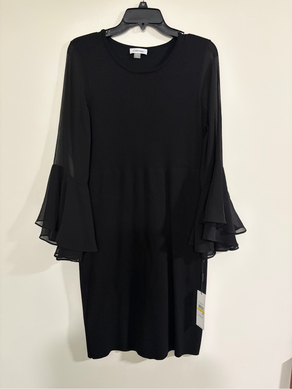 Calvin Klein Black Layered Ruffle-Sleeve Long Sleeve Dress
